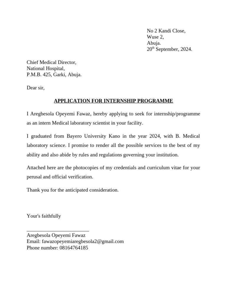 Internship Application to National Hospital | PDF