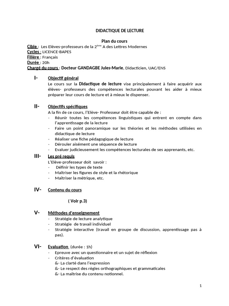 Didactique de la lecture en français | PDF | Apprentissage | Pédagogie