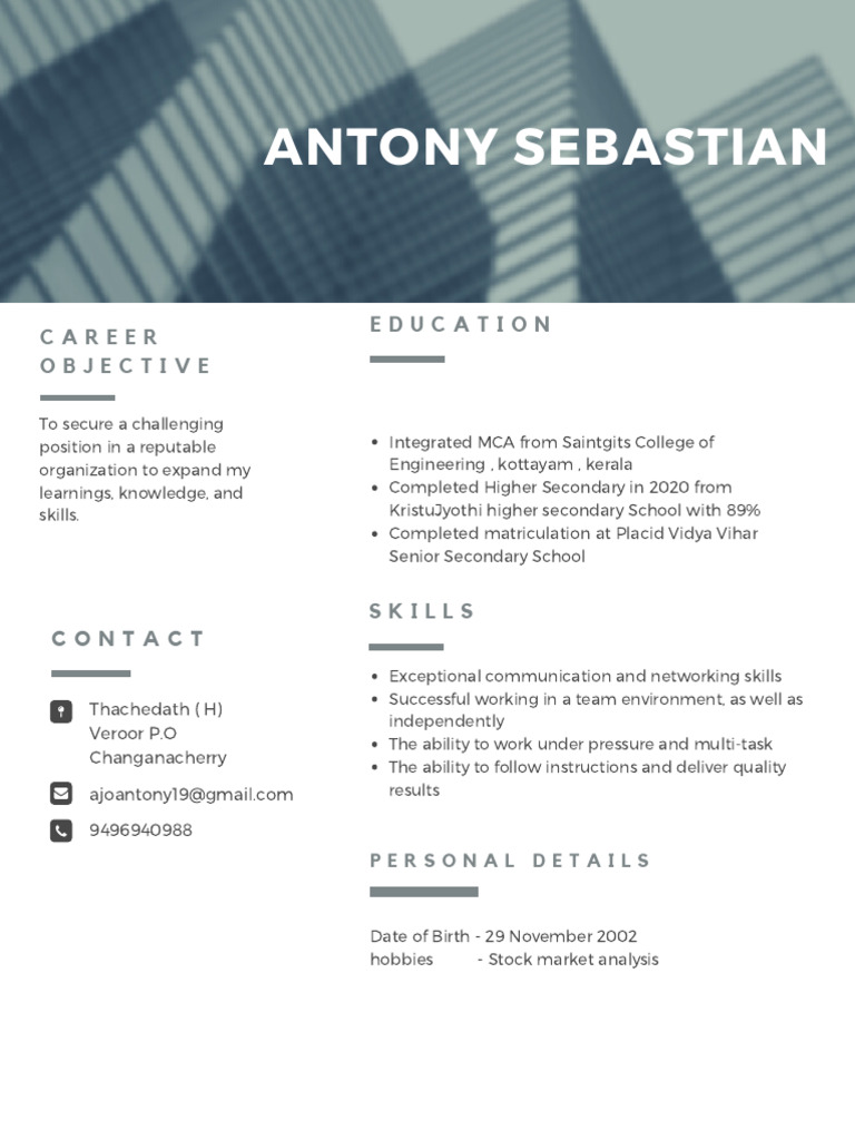 Antony Sebastian Resume Overview | PDF