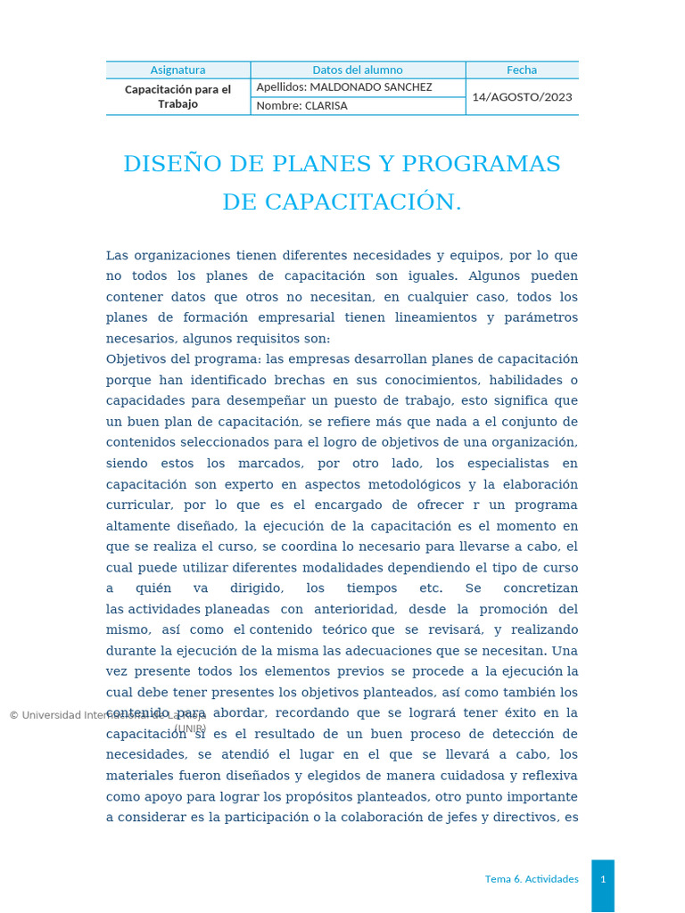 Diseño de Planes y Programas de Capacitación | PDF | Aprendizaje | Diseño