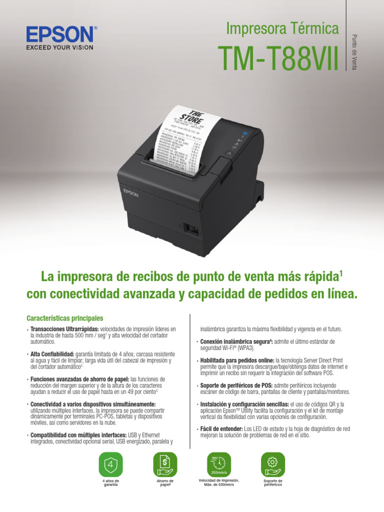 Impresora Térmica Epson TM-T88VII | PDF | Impresora (Computación) | USB