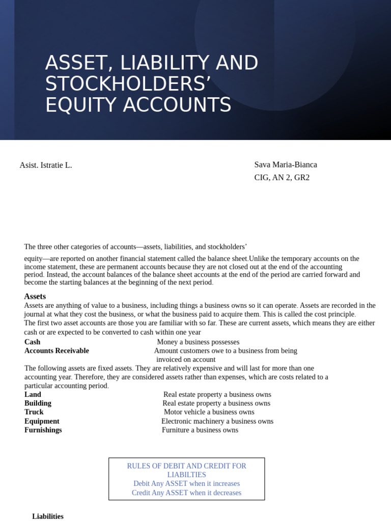 Asset, Liability, and Equity Overview | PDF | Debits And Credits ...