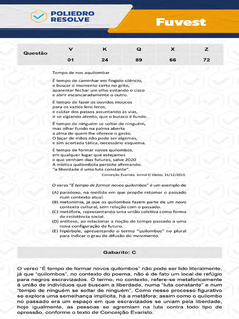 Fuvest 2024 - 1 Fase - Resoluções - Prova V | PDF