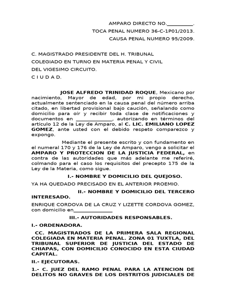 Amparo Directo Lic Emiliano. | PDF | Caso de ley | Derechos humanos