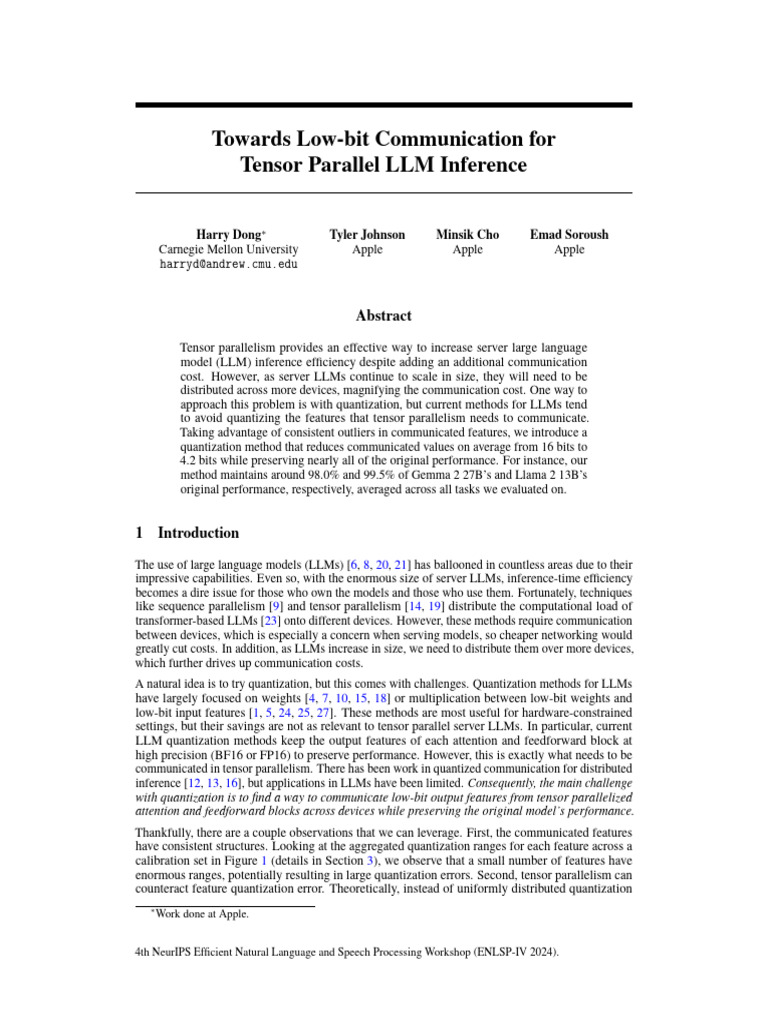 Towards Low-Bit Communication For Tensor Parallel LLM Inference | PDF ...