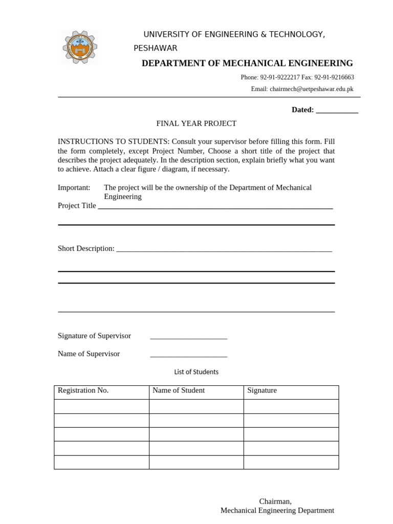 Final Year Project Form | PDF