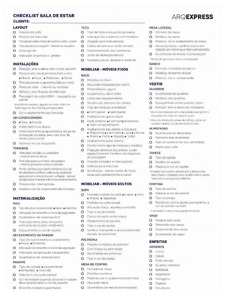Checklist - Sala de Estar | PDF
