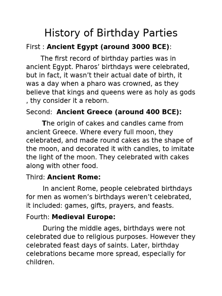 History of Birthday Parties | PDF | Social Science