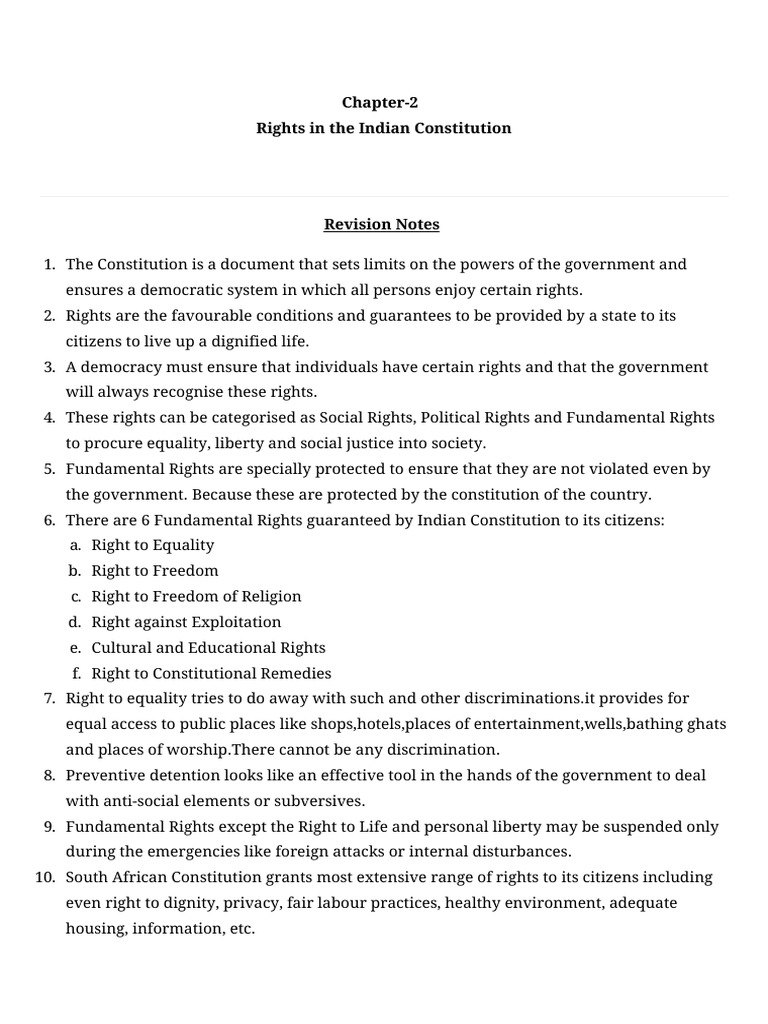 Chapter-2 Rights in The Indian Constitution | PDF | Human Rights | Rights