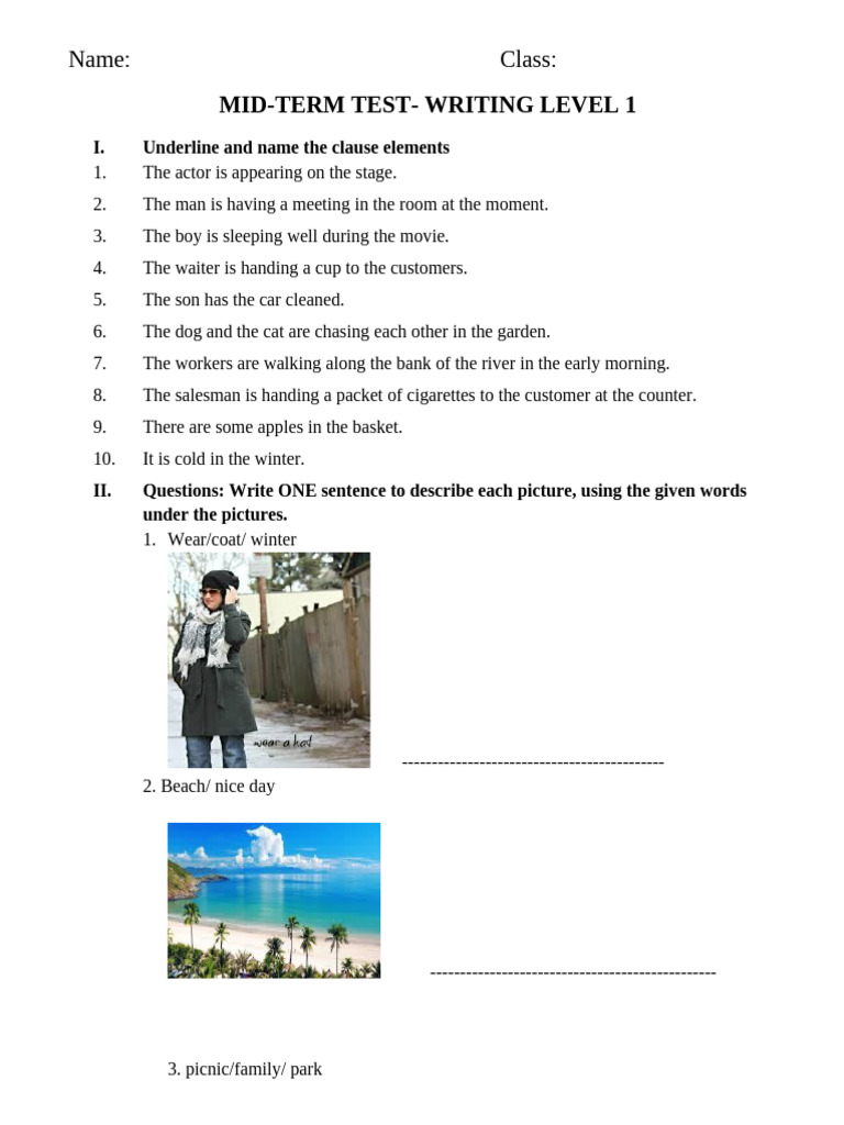 Mid-Term Test: Writing Level 1 | PDF | Games & Activities | Home & Garden