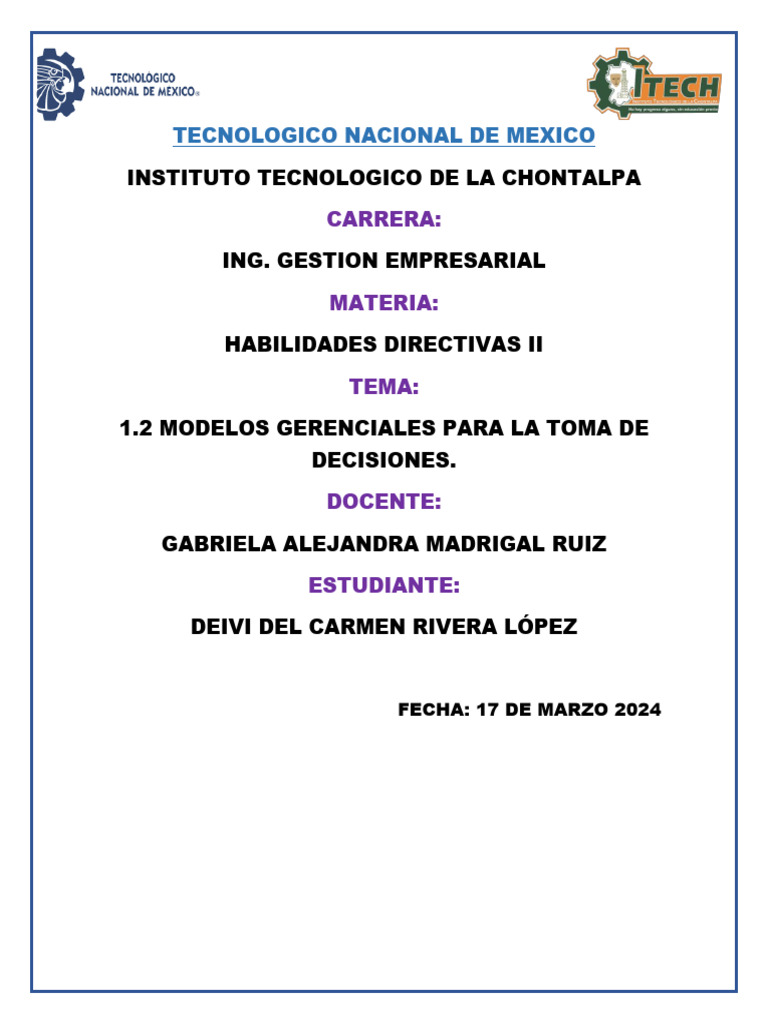 Modelos Gerenciales para La Toma de Decisiones | PDF | Liderazgo | Toma ...
