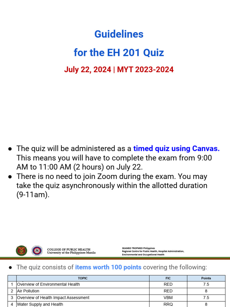 EH 201 Quiz Guidelines and Topics | PDF | Environmental Health ...