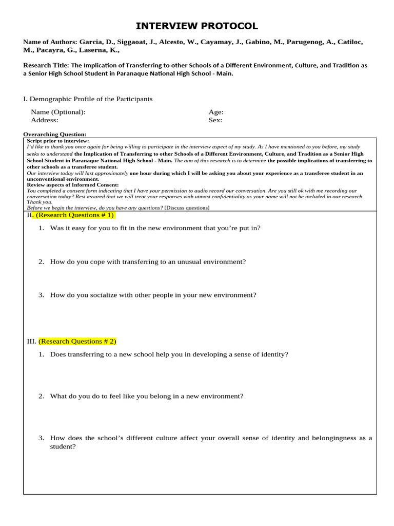 GROUP 1 - Interview Questionnaire | PDF | Psychology | Social Psychology