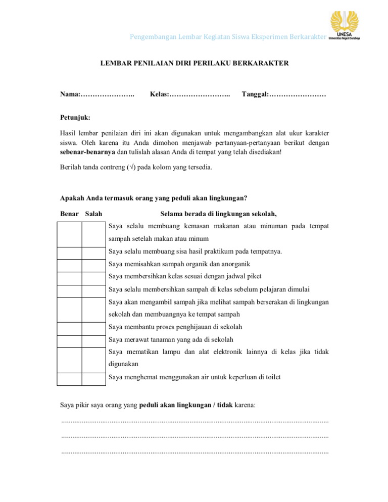 Angket Perilaku Peduli Lingkungan
