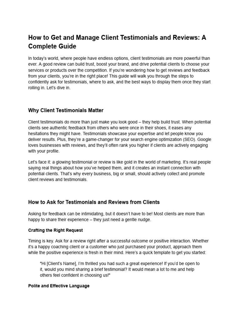 How To Get and Manage Client Testimonials and Reviews - A Complete ...