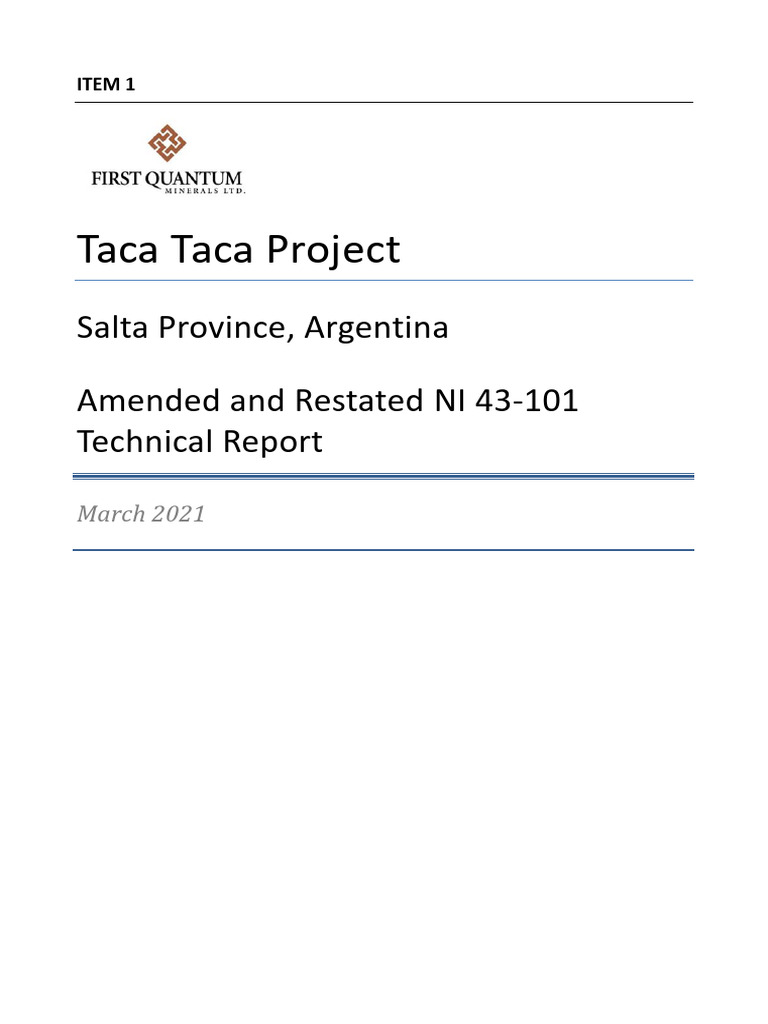 Taca Taca Project NI 43-101 Report | PDF | Mining | Geology