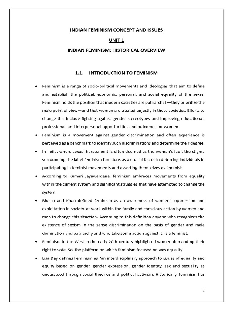 Indian Feminism Unit1 | PDF | Gender Studies | Feminism