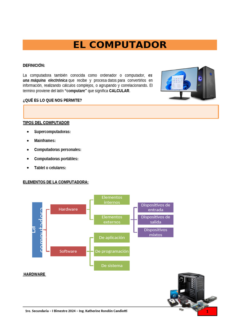 Clase Computo 1ro Sesion - 1 | PDF | Hardware de la computadora ...