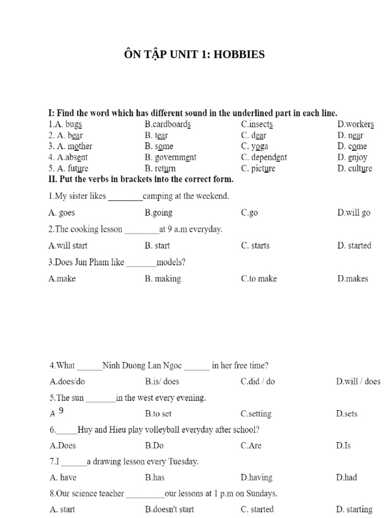 27 BỘ - ÔN TẬP UNIT 1 - GRADE 7 | PDF