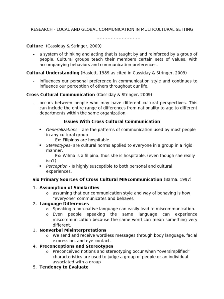 Local and Global Communication in Multicultural Setting | PDF ...