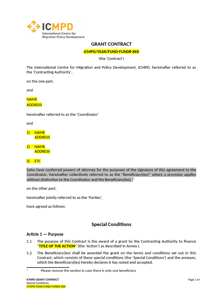 Annex F Grant Contract Special Conditions | PDF | Audit | Economies