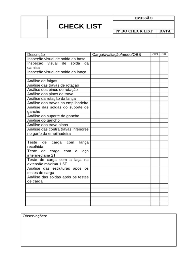 Check List de Inspeção e Testes de Carga | PDF