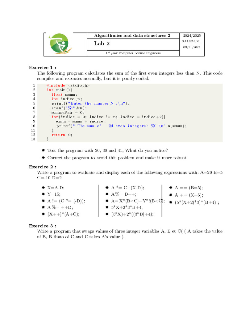 Lab 2: Programming Exercises for CS1 | PDF