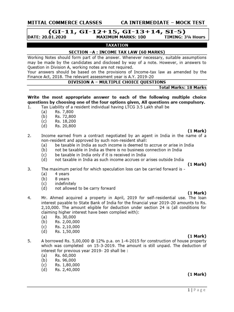 CA Intermediate Income Tax Mock Test | PDF | Value Added Tax | Taxes