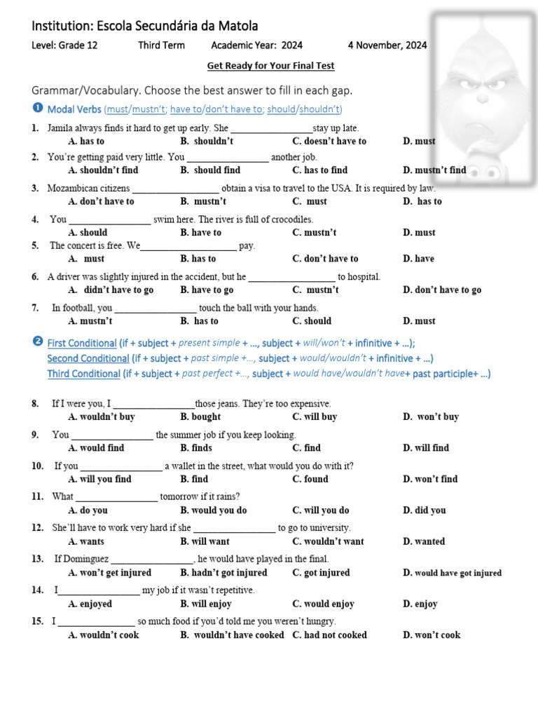 Grade 12 English Test Preparation Guide | PDF | Linguistics | Grammar