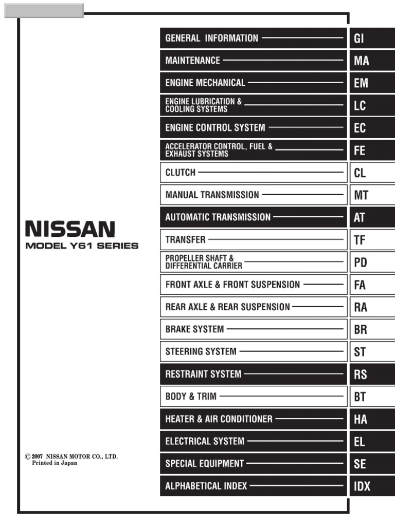 Y61 Series Nissan Patrol Service Manual | PDF | Automotive Industry | Car