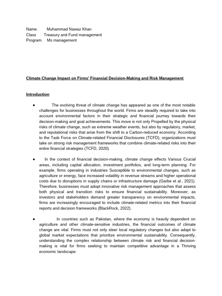 Climate Change Impact On Firms' Financial Decision-Making and Risk ...