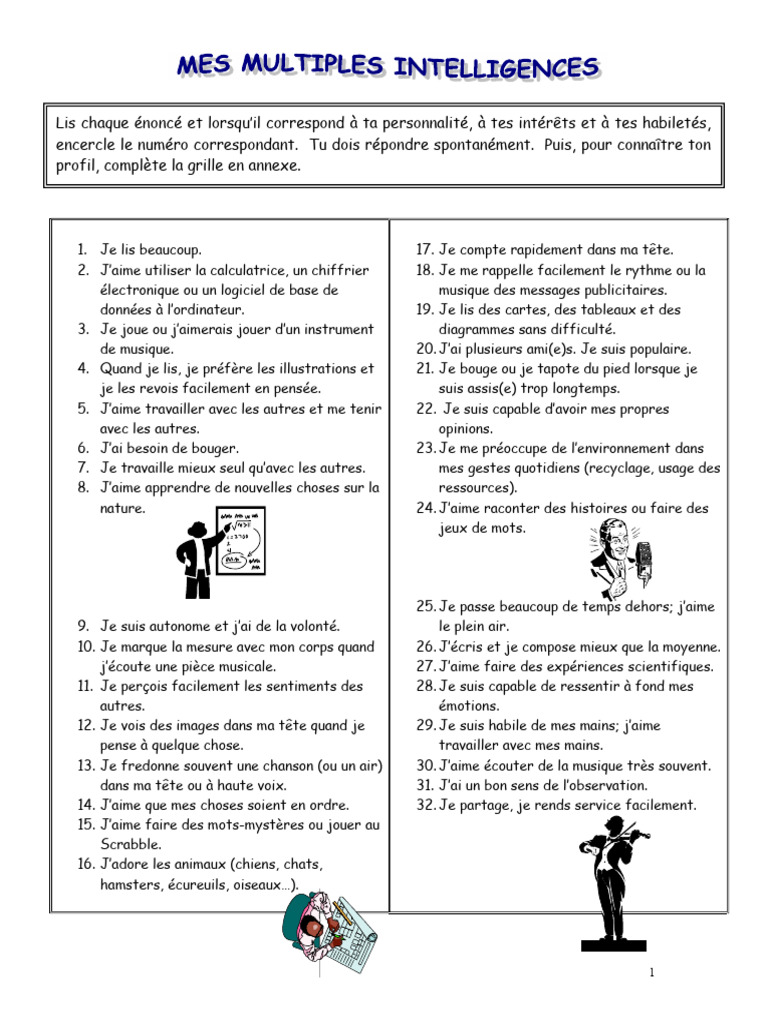 Test des intelligences multiples adolescentes | PDF