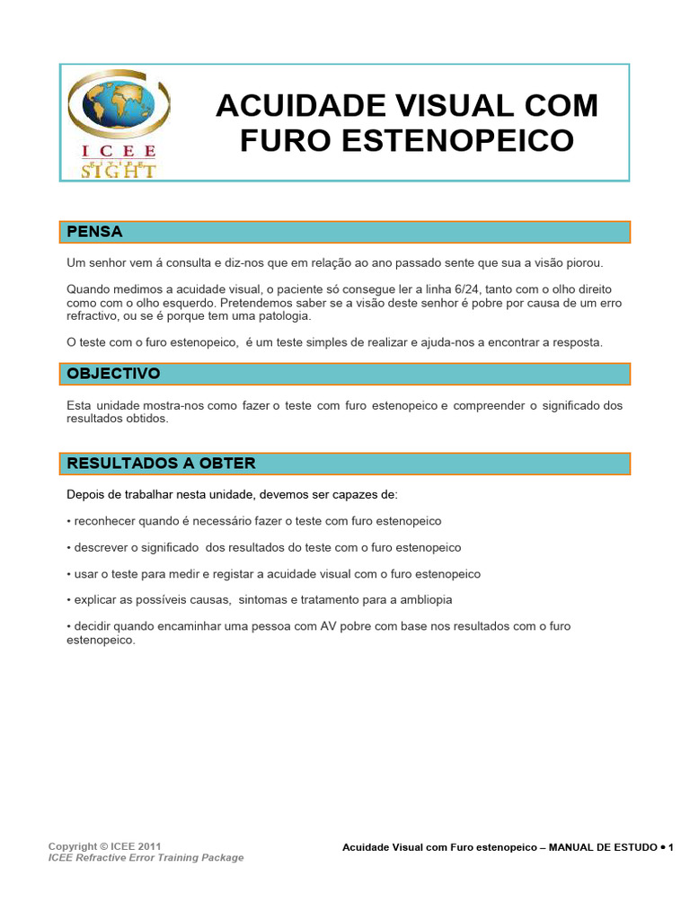 Acuidade Visual Com Furo Estenopeico | PDF | Deficiência visual | Olho