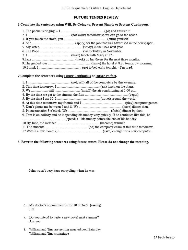 Future Tenses Review | PDF | Foreign Language Studies | Home & Garden