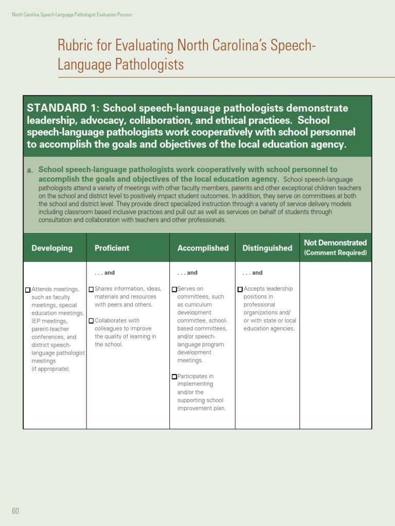 NC Speech-Language Pathologist Evaluation Rubric | PDF | Individualized ...