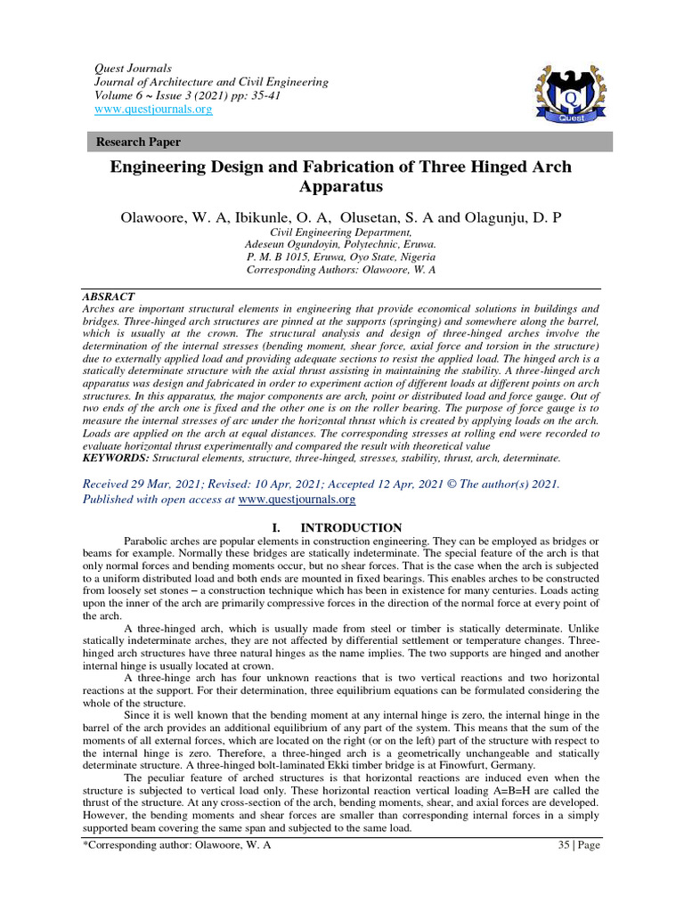 Three-Hinged Arch Apparatus Design | PDF | Bending | Beam (Structure)