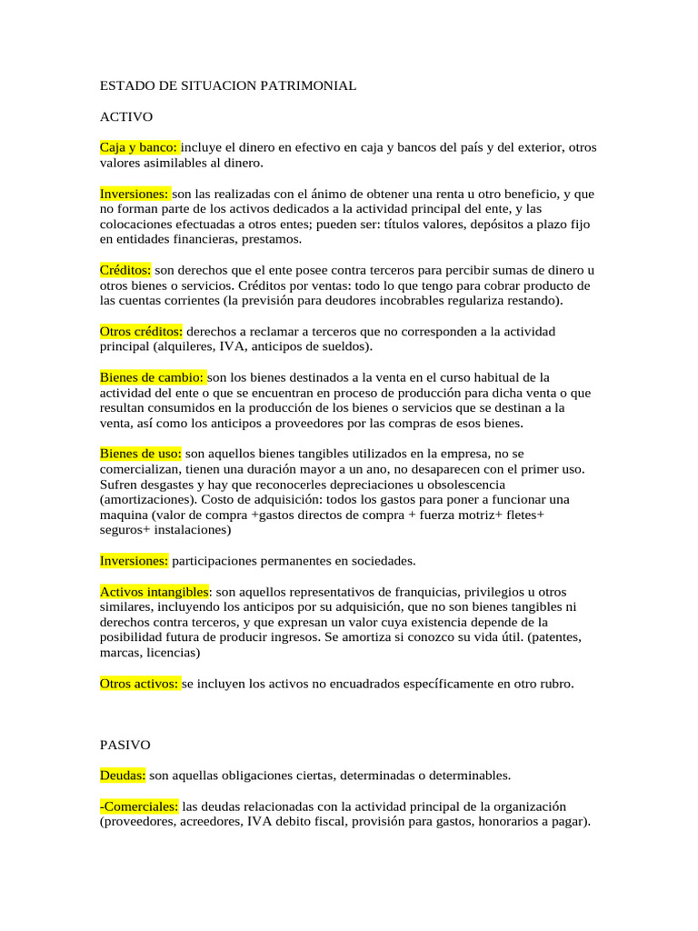 Estado de Situación Patrimonial | PDF | Bancos | Dinero