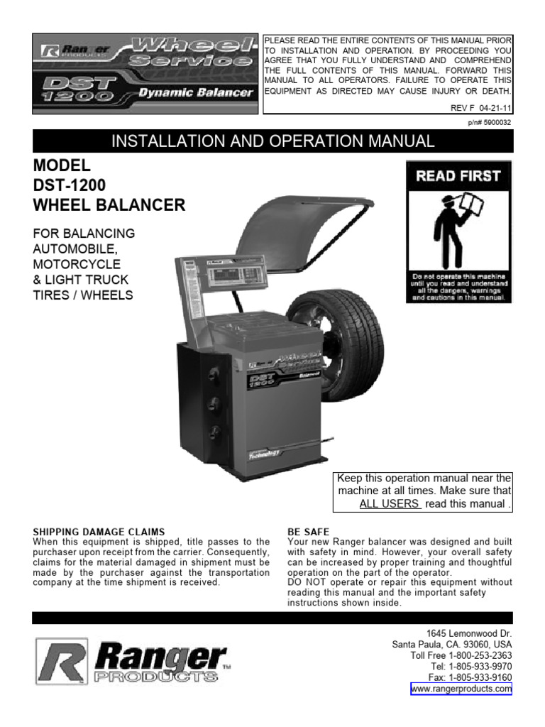DST-1200 Wheel Balancer Manual | PDF | Safety | Screw