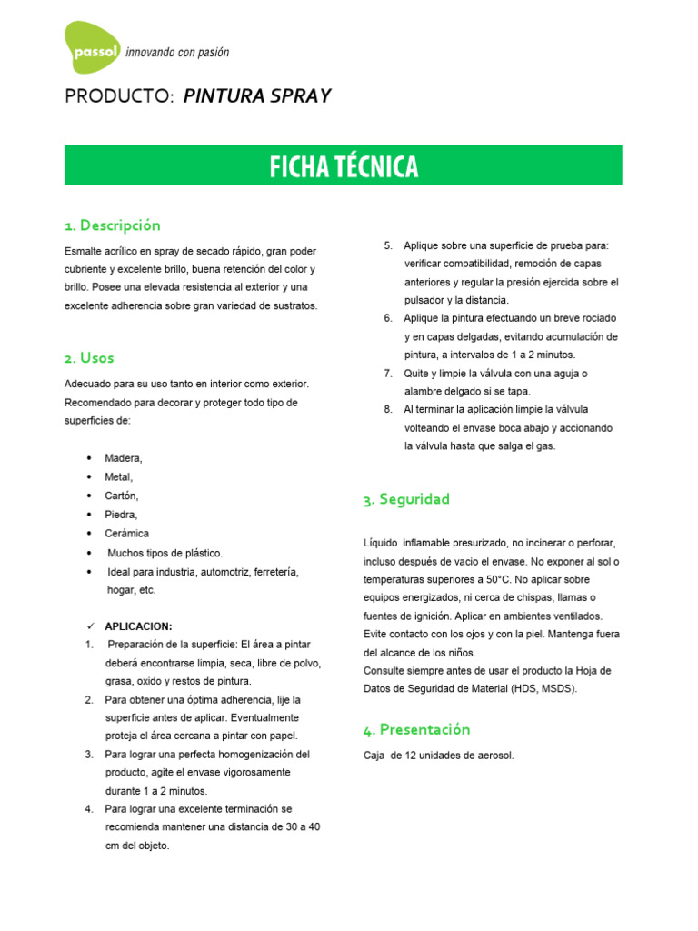 FT Pintura Spray (Mayo.2016) | PDF | Pinturas | Materiales