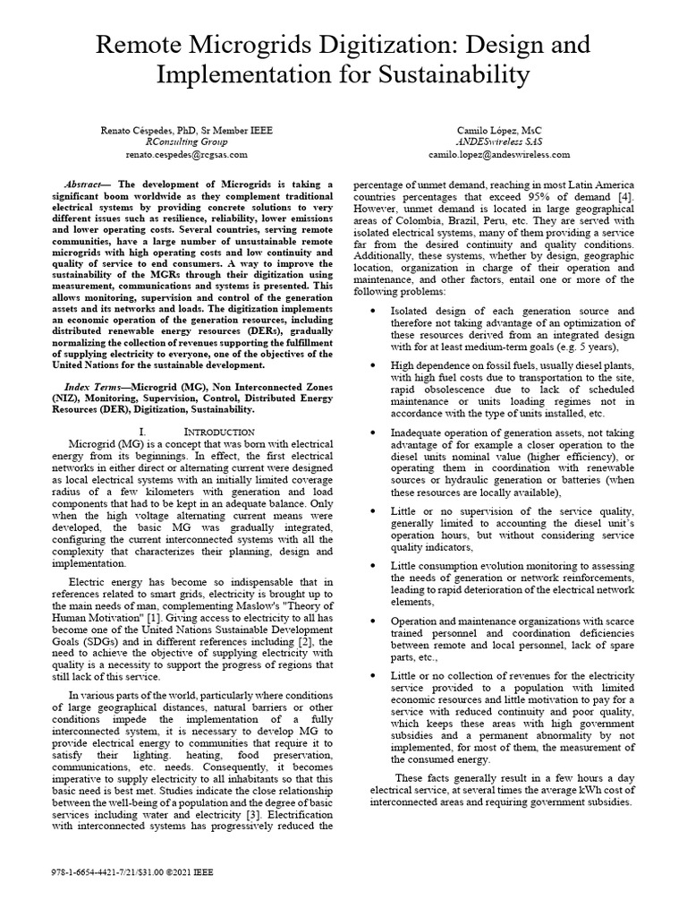 Digitizing Remote Microgrids for Sustainability | PDF | Electrical Grid ...