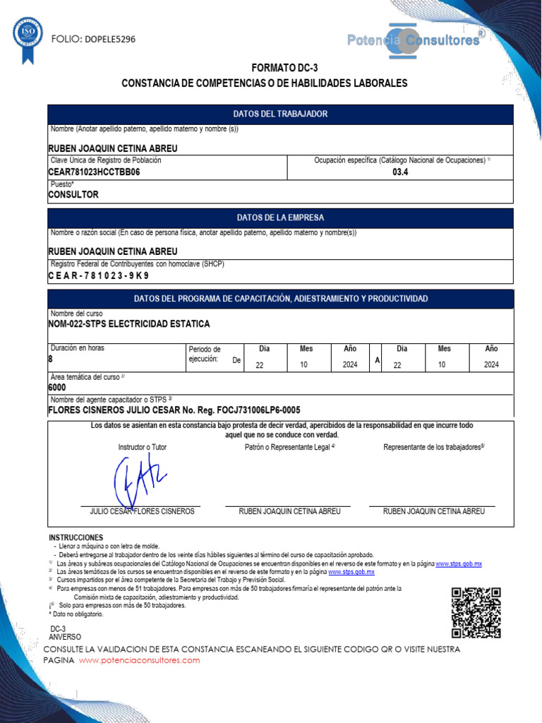 DC3 Nom 022 STPS | PDF
