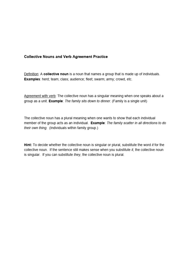 Collective Nouns and Verb Agreement Guide | PDF | Art
