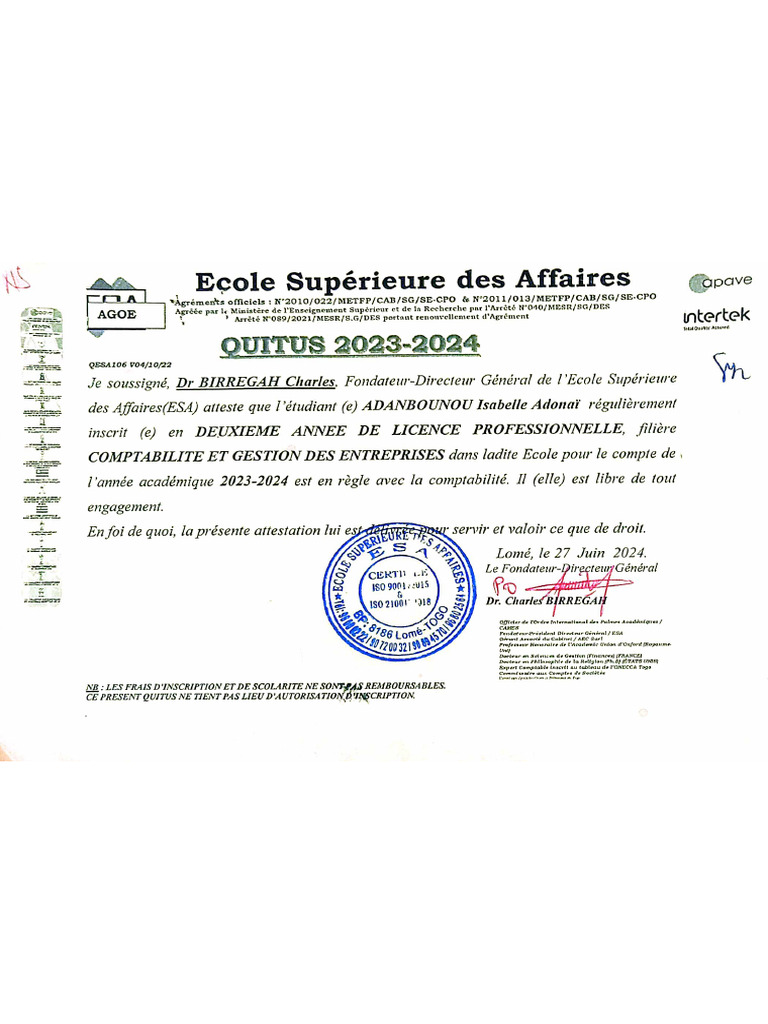 Quitus Adanbounou | PDF