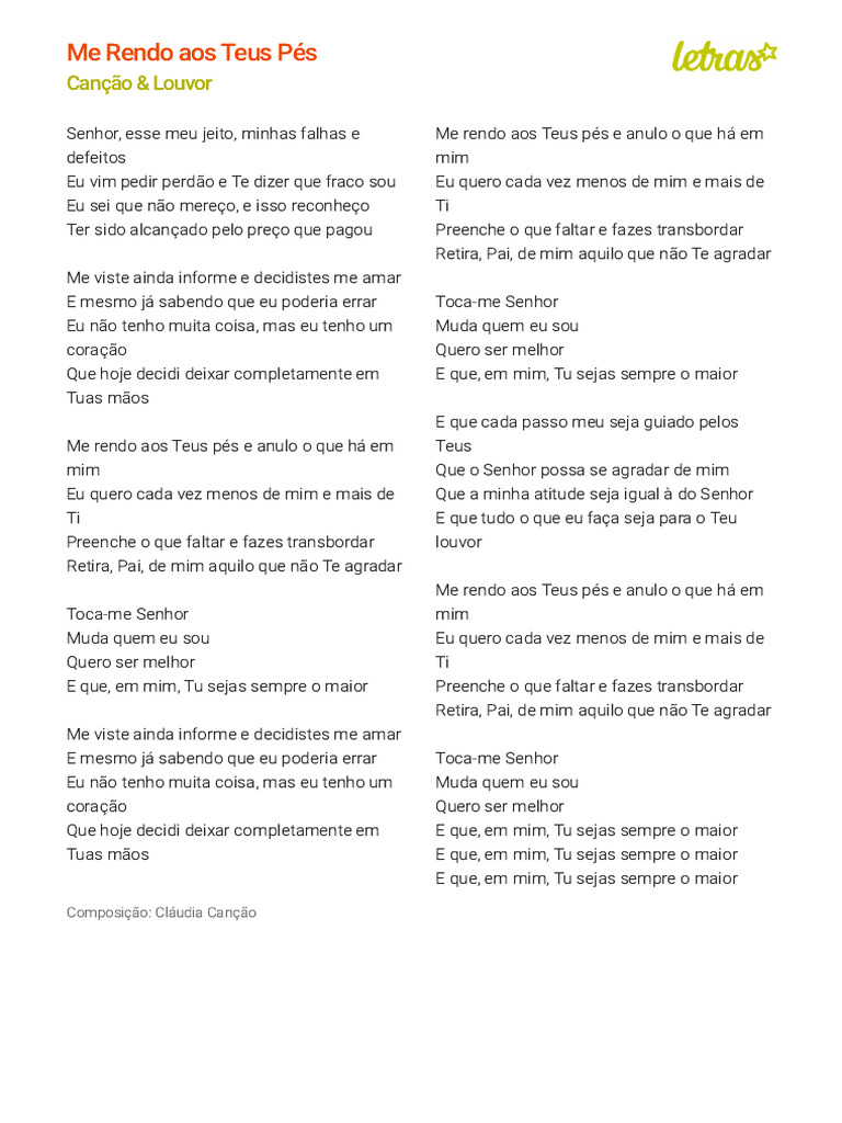 Me Rendo aos Teus Pés: Reflexões de Fé | PDF