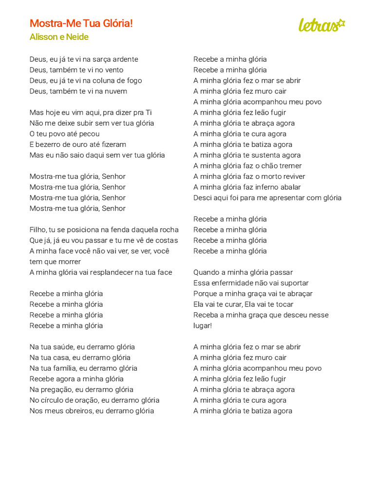 Mostra-Me Tua Glória! - Alisson e Neide (Impressão) | PDF, image size:768x1024