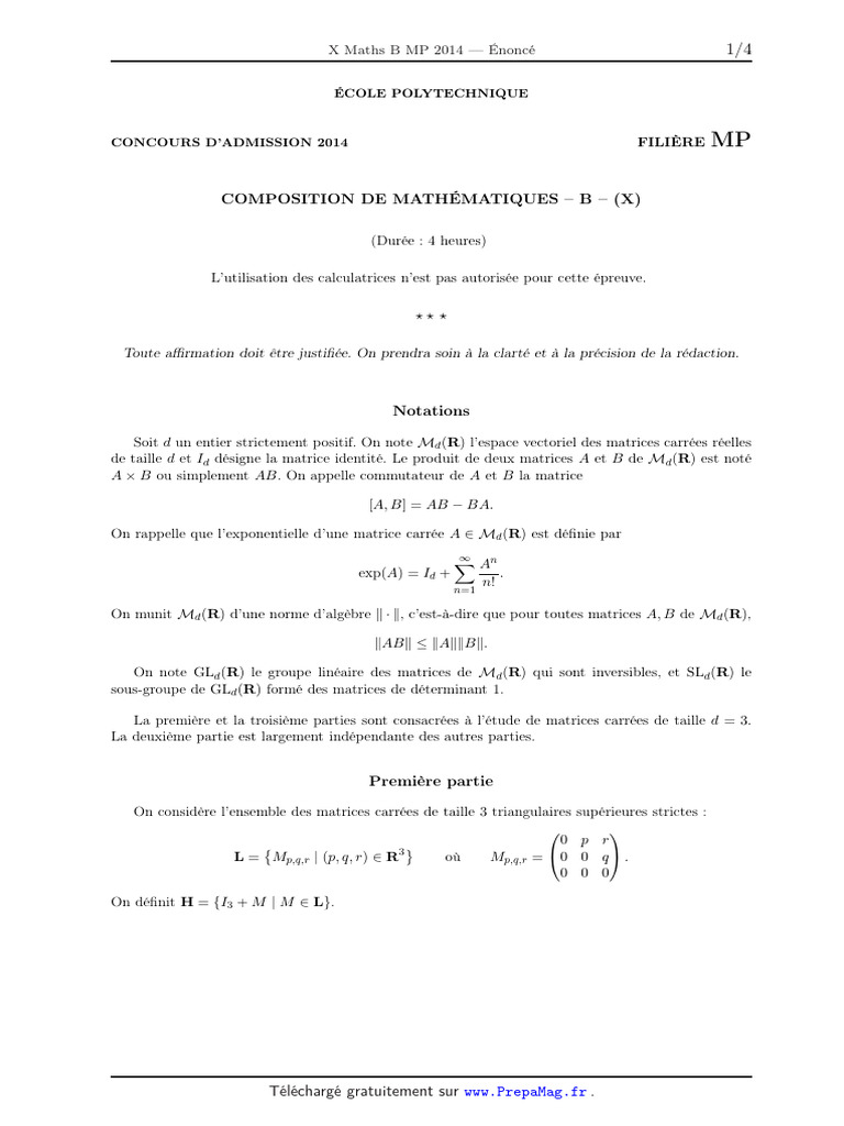 Concours Maths B MP 2014 - Énoncé | PDF | Matrice (Mathématiques ...