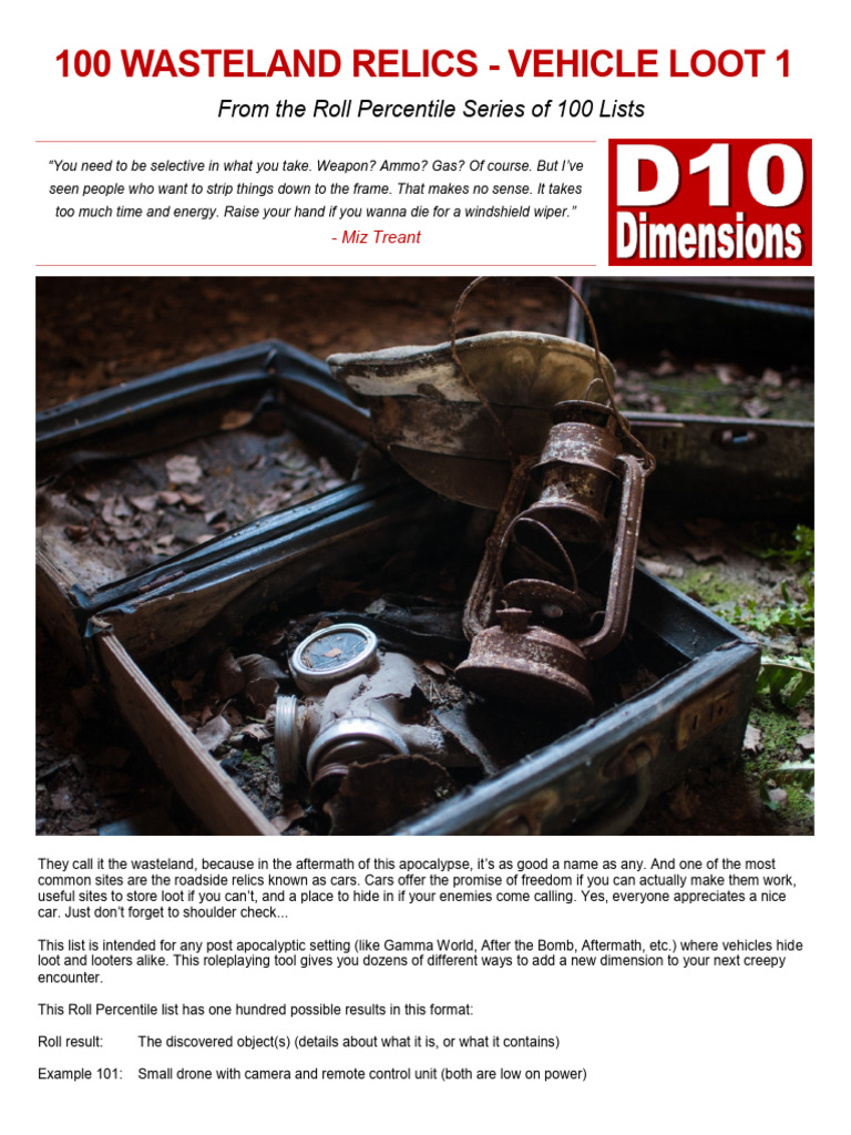 Vehicle Loot in Wasteland Encounters | PDF