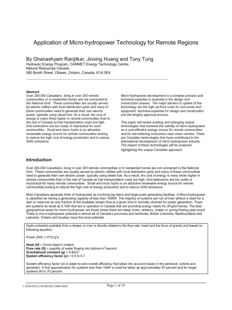 Micro Hydropower Solutions For Remote Canada Pdf Hydroelectricity