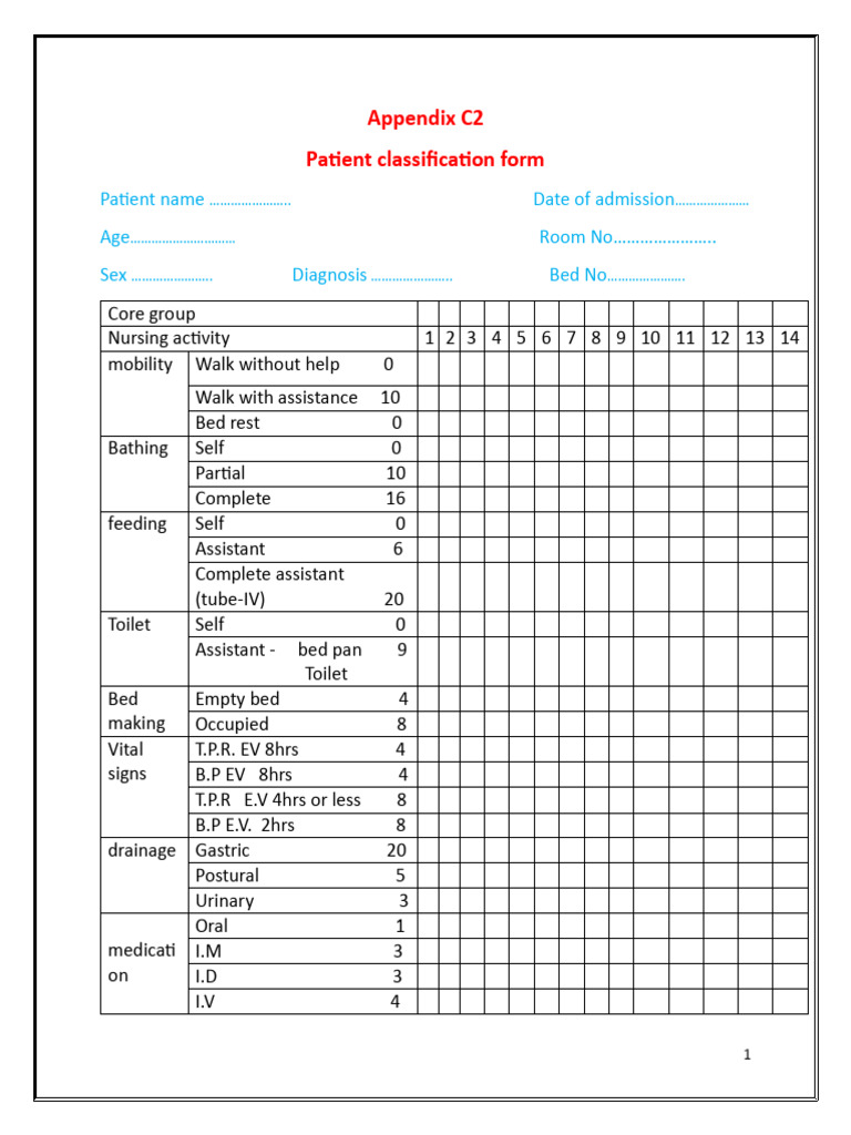 Patient Classification System Form | PDF | Clinical Medicine | Medical ...