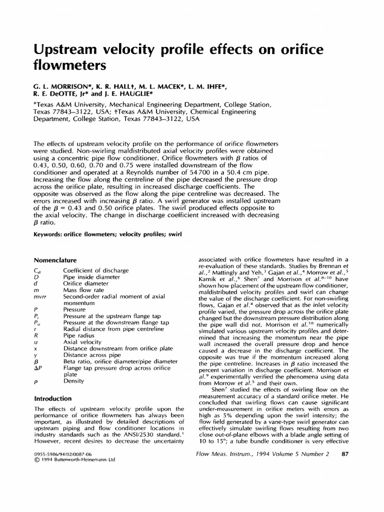 Upstream Velocity Effects on Orifice Flowmeters | PDF | Flow ...